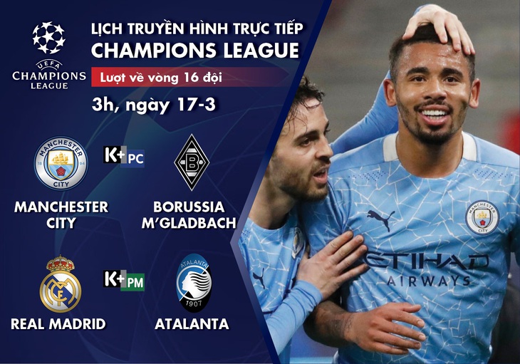 Lịch trực tiếp Champions League: Man City, Real ra sân - Ảnh 1.