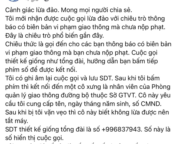 3 số điện thoại dưới đây thường gọi dọa phạt nguội để moi thông tin - Ảnh 1.