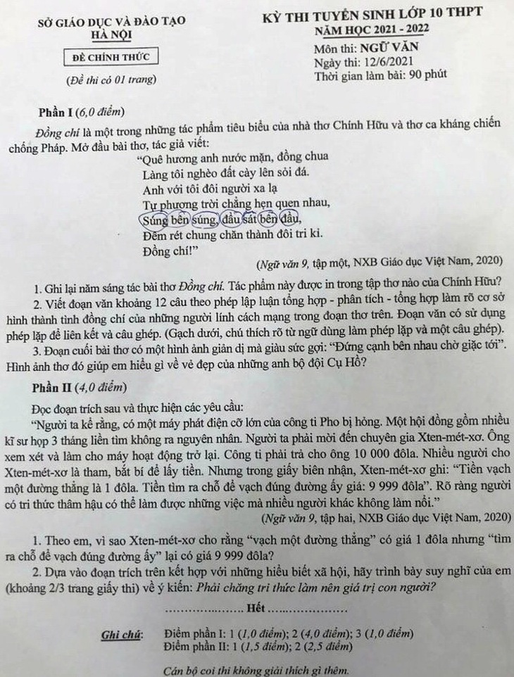 Gợi ý giải đề môn văn thi tuyển sinh lớp 10 Hà Nội - Ảnh 2.