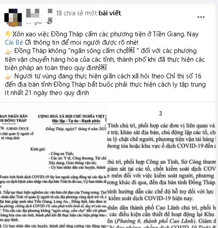 Đồng Tháp khẳng định không ngăn sông cấm chợ người Tiền Giang - Ảnh 1.