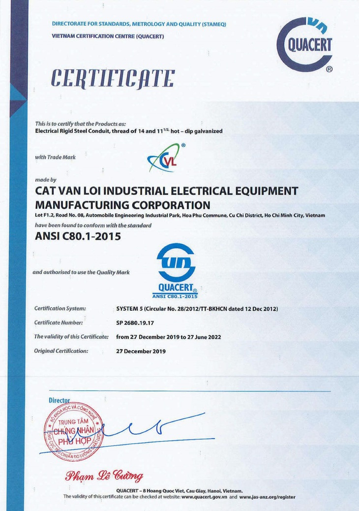 Nhà máy Cát Vạn Lợi đạt ISO 9001:2015 và ANSI C80.1 - Ảnh 3.