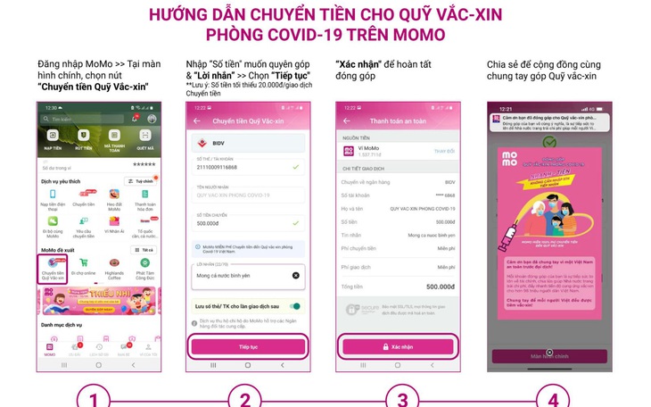 Ví điện tử miễn phí chuyển tiền đến Quỹ vắc xin COVID-19
