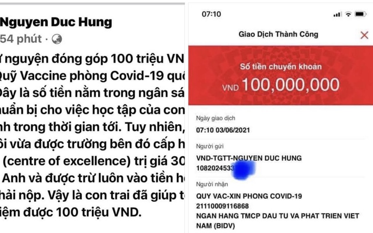 Con được học bổng, bố chuyển 100 triệu góp Quỹ vắc xin phòng dịch COVID-19