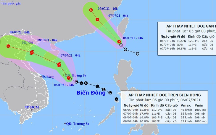 Hai áp thấp nhiệt đới đang hoạt động, một có thể thành bão hướng vào đất liền