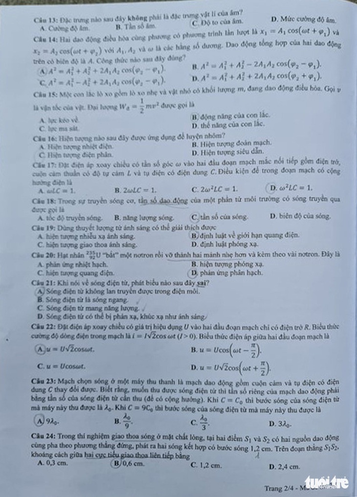 Đề và bài giải môn vật lý thi tốt nghiệp THPT 2021 - Ảnh 3.