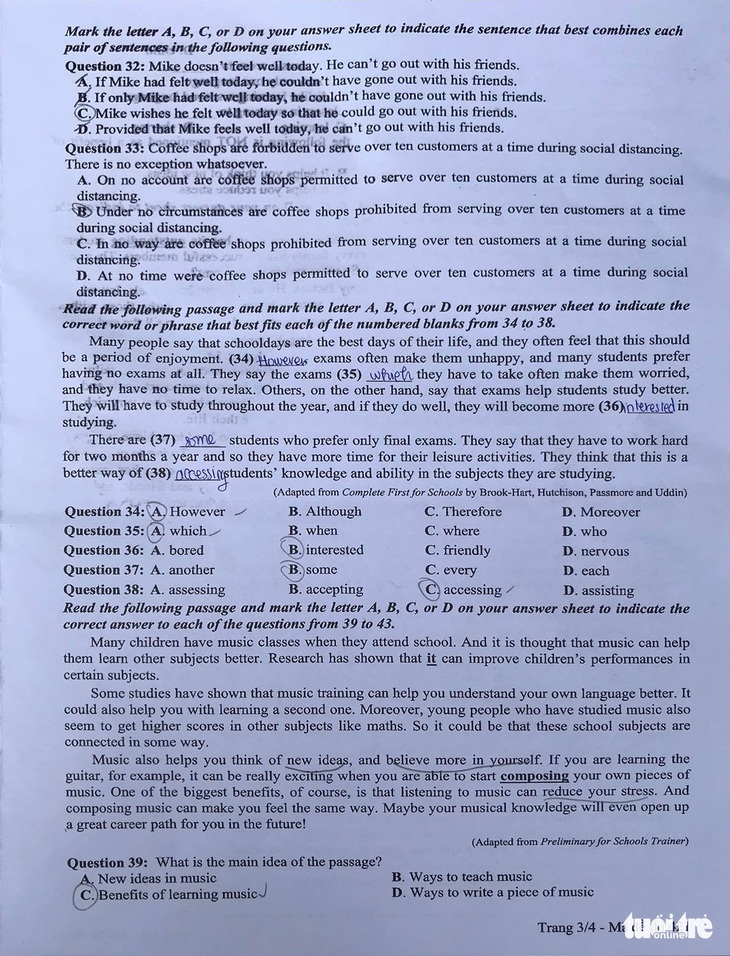 Đề và bài giải môn ngoại ngữ kỳ thi tốt nghiệp THPT 2021 - Ảnh 4.