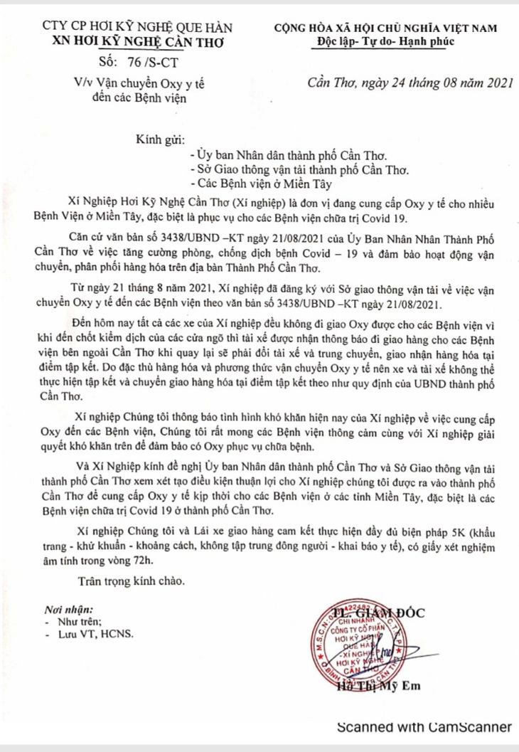 Không giao oxy cho các bệnh viện miền Tây được vì vướng quy định của Cần Thơ - Ảnh 1.