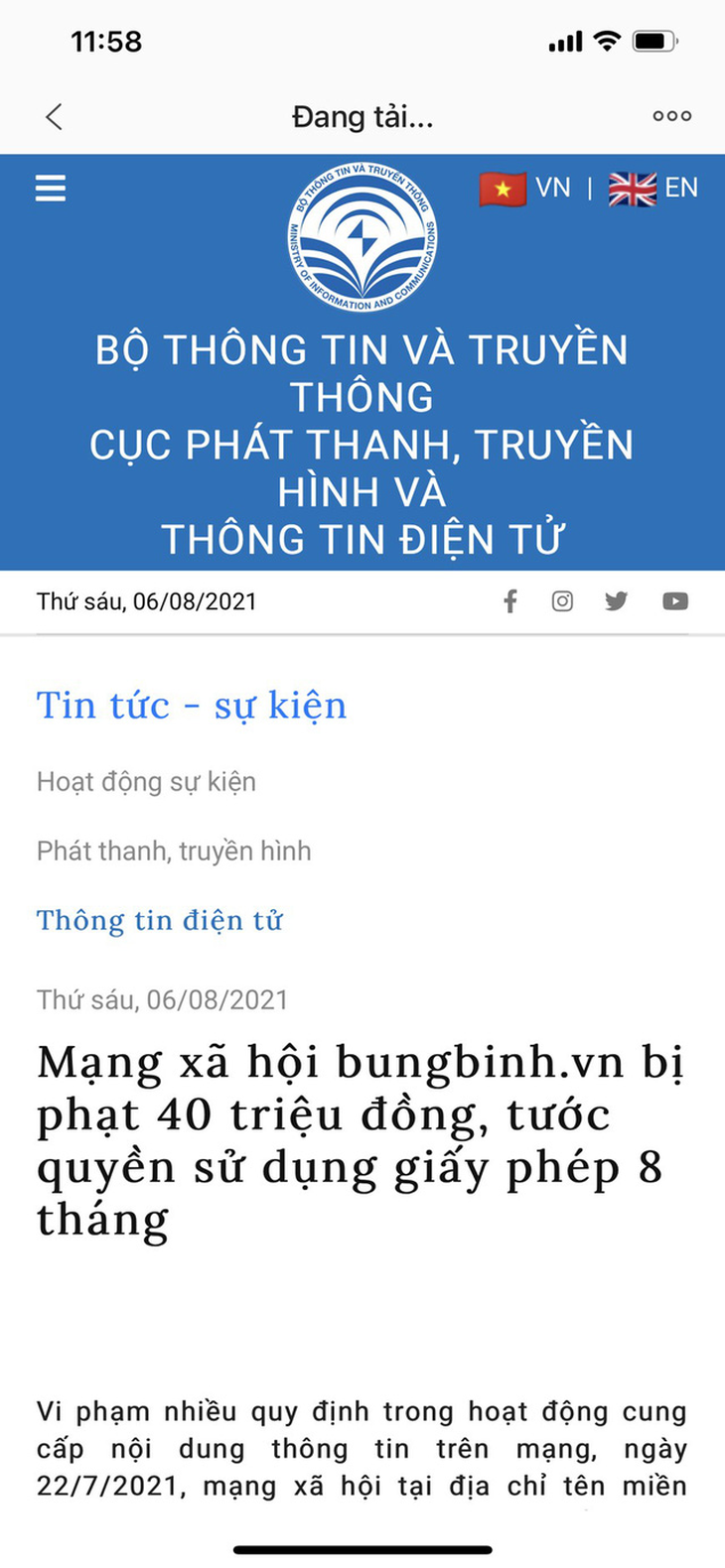 Mạng xã hội bungbinh.vn bị phạt 40 triệu đồng, tước quyền sử dụng giấy phép 8 tháng - Ảnh 1. Mạng xã hội bungbinh.vn bị phạt 40 triệu đồng, tước quyền sử dụng giấy phép 8 tháng - Ảnh 1.