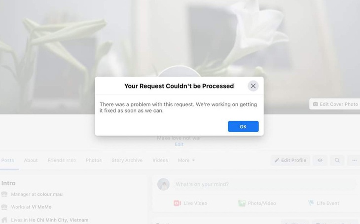 Nhiều người dùng Facebook trên máy tính bị lỗi ‘không thể xử lý yêu cầu của bạn’