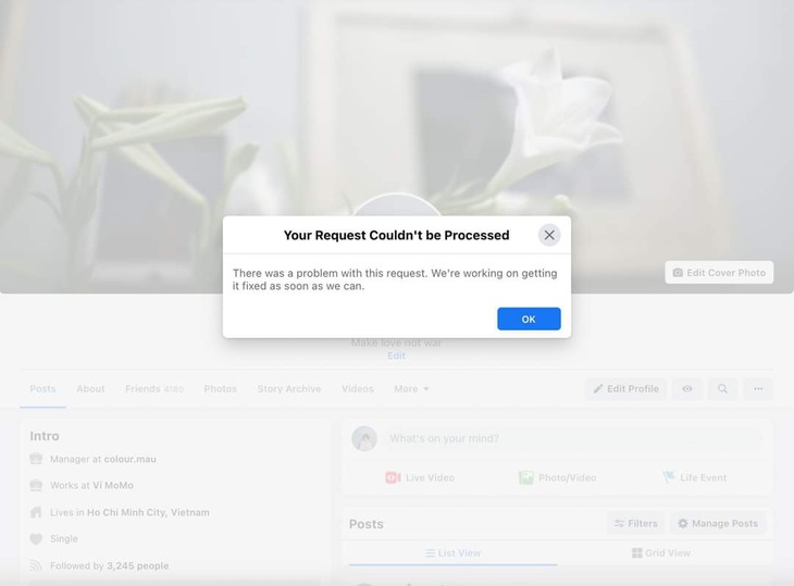 Nhiều người dùng Facebook trên máy tính bị lỗi ‘không thể xử lý yêu cầu của bạn’ - Ảnh 1.