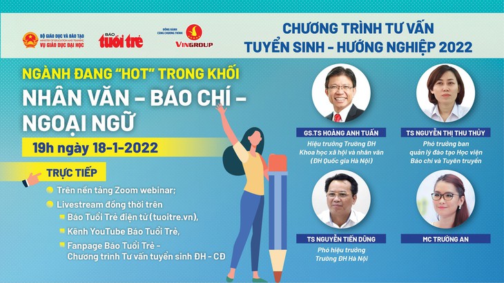 Tối mai 18-1, tư vấn chuyên sâu nhóm ngành Khoa học xã hội & nhân văn - Báo chí - Ngoại ngữ - Ảnh 1. Tối mai 18-1, tư vấn chuyên sâu nhóm ngành Khoa học xã hội & nhân văn - Báo chí - Ngoại ngữ - Ảnh 1.