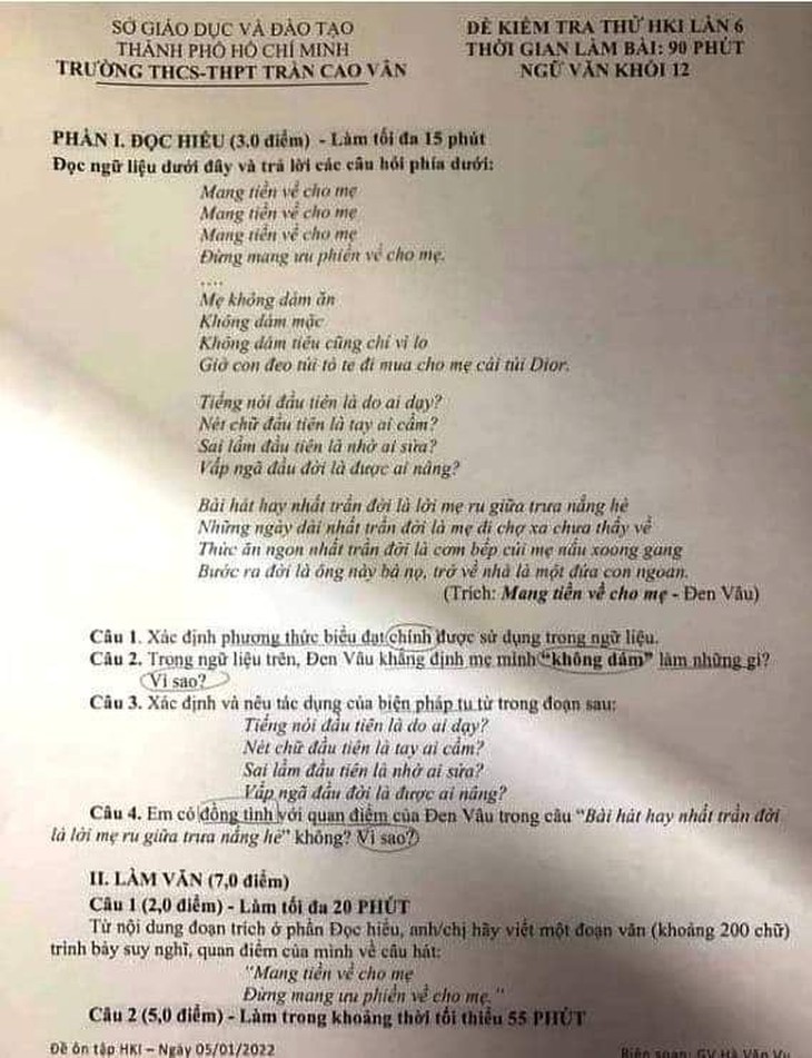 Mang tiền về cho mẹ của Đen Vâu vào đề thi ngữ văn, học sinh cười khoái chí - Ảnh 2.