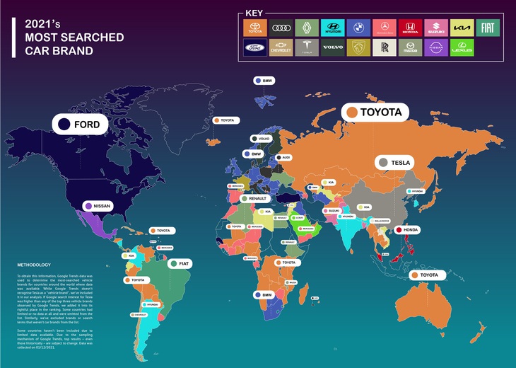 Hãng xe được tìm nhiều nhất 2021: Thế giới thích Toyota, Việt Nam chọn Kia - Ảnh 1.