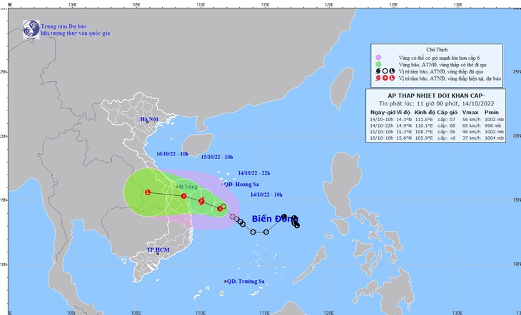Từ chiều nay 14-10, Thừa Thiên Huế đến Bình Định khả năng có gió giật cấp 8-9 - Ảnh 1.