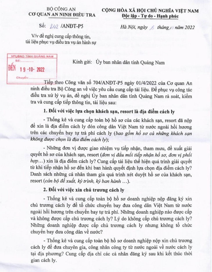 Bộ Công an yêu cầu Quảng Nam cung cấp hồ sơ khách sạn, resort được duyệt làm điểm cách ly COVID-19 - Ảnh 1.