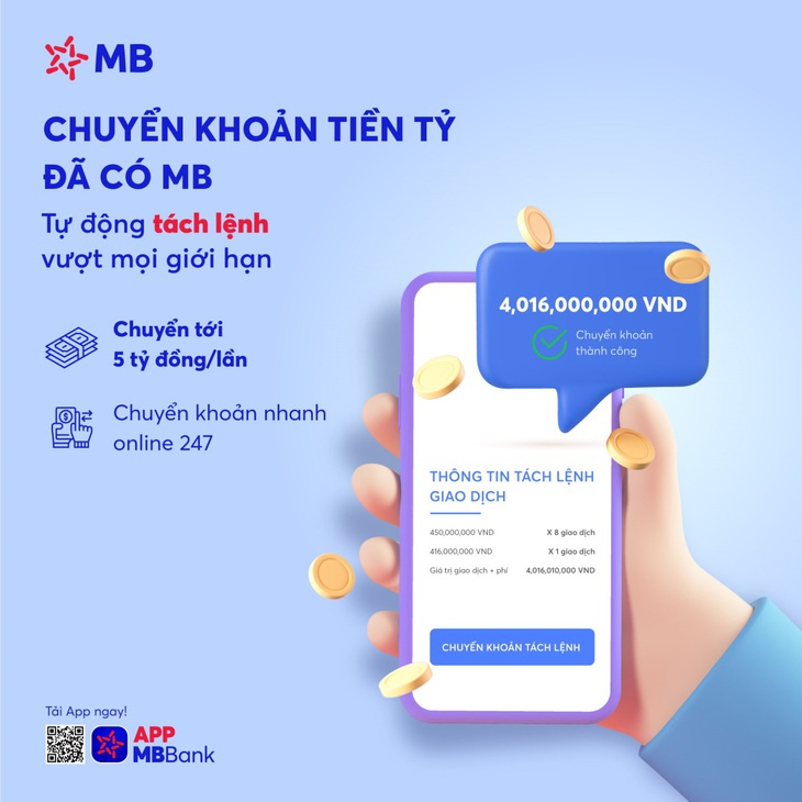 MB ra mắt tính năng chuyển khoản ‘Tách lệnh tự động’ trên App MBBank - Ảnh 1.