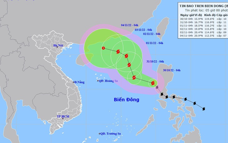 Bão Nalgae vào Biển Đông, đạt cường độ mạnh nhất trong 2 ngày tới