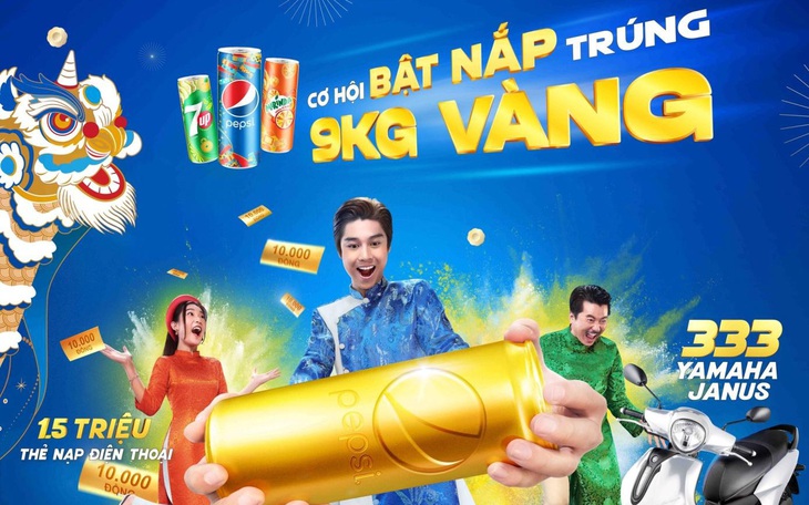 Cơ hội trúng 9kg vàng khi bật nắp Pepsi, 7UP và Mirinda