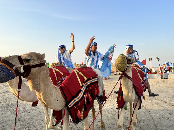 Thư Qatar: Cưỡi lạc đà cùng cổ động viên Argentina - Ảnh 1.