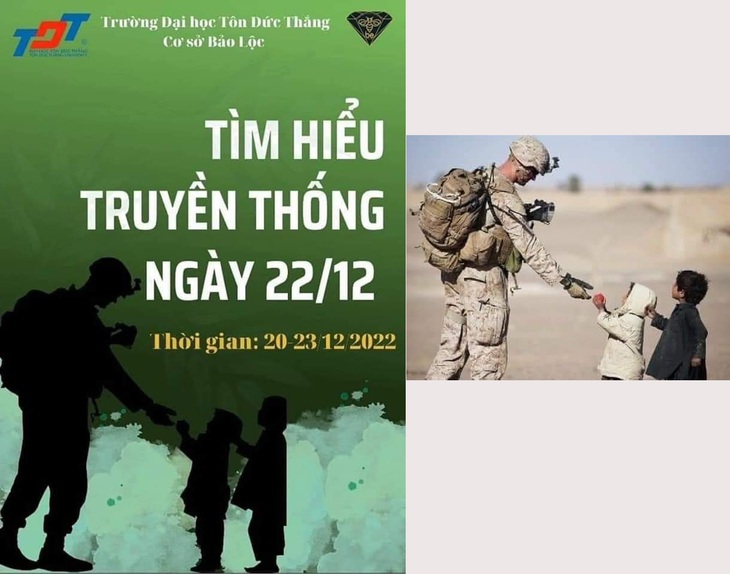 Công an vào cuộc vụ Đại học Tôn Đức Thắng dùng banner ngày truyền thống có hình lính Mỹ - Ảnh 1.