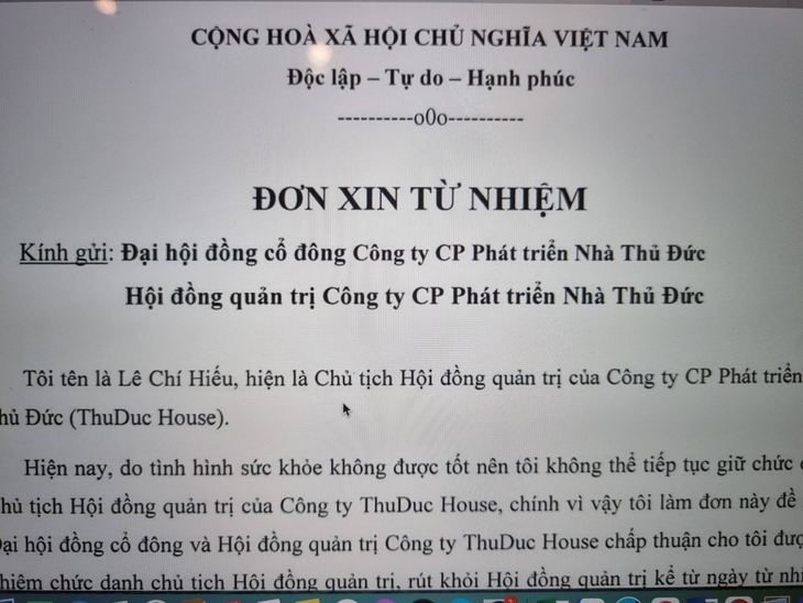 Chủ tịch HĐQT Thuduc House từ chức - Ảnh 1.