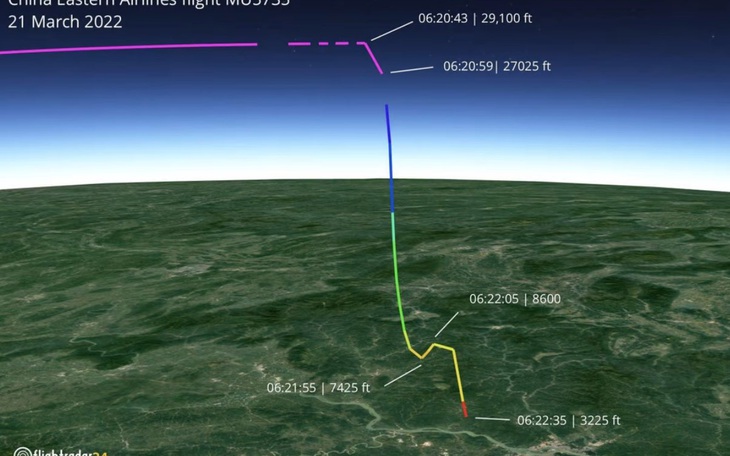 FlightRadar24: Nỗ lực bay lên bất thành của máy bay Trung Quốc chở 132 người bị rơi