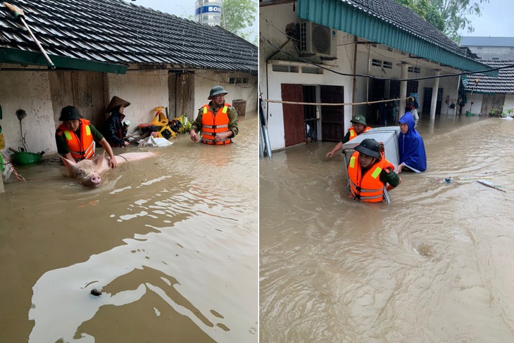 Công an dầm mình trong nước ngập, chuyển đồ đạc, gia súc của dân - Ảnh 3.