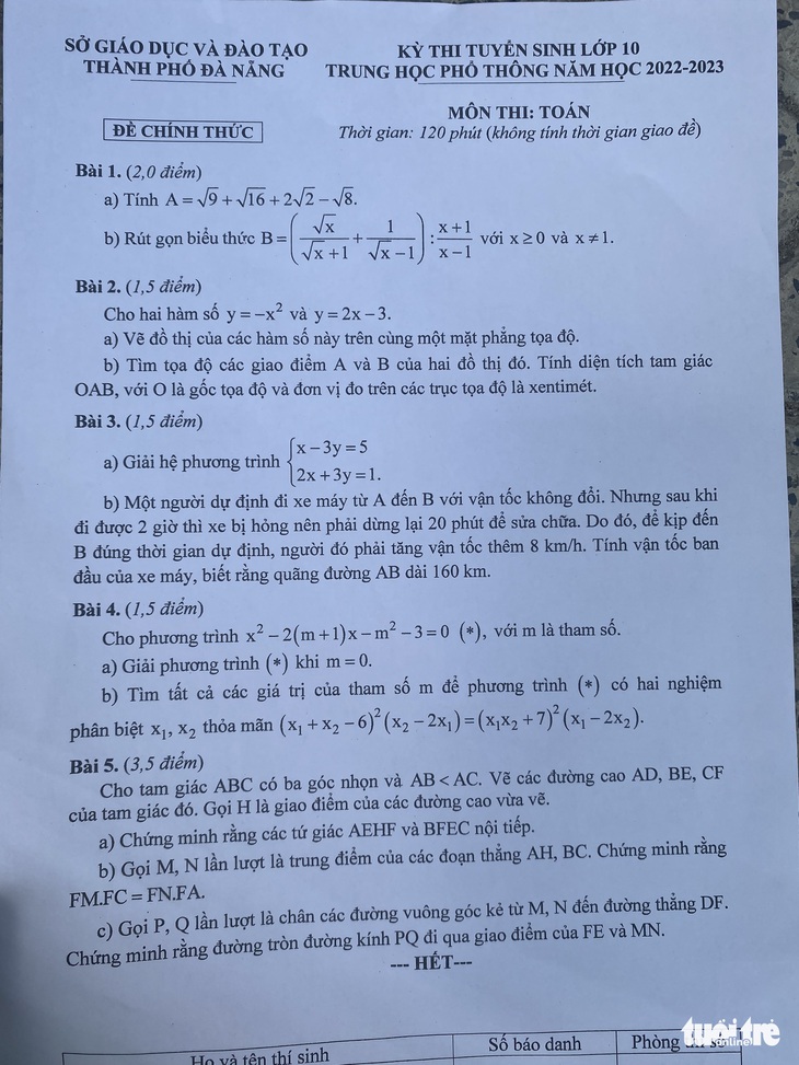 Đề toán vào lớp 10 ở Đà Nẵng khá dễ, thí sinh lo điểm đầu vào cao - Ảnh 1.