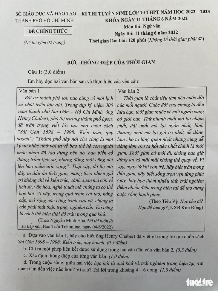 Đề thi văn vào lớp 10 TP.HCM: Thí sinh nói nhẹ nhàng, giáo viên: Không dễ lấy điểm cao - Ảnh 1.