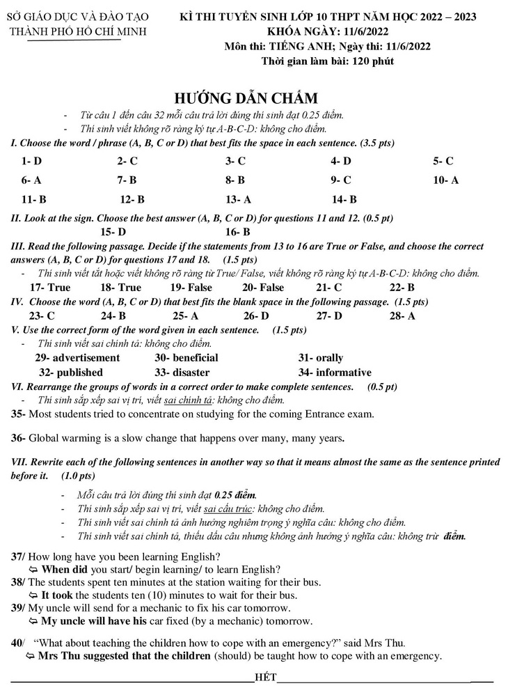 TP.HCM công bố đáp án các môn thi tuyển sinh lớp 10 năm 2022 - Ảnh 11.