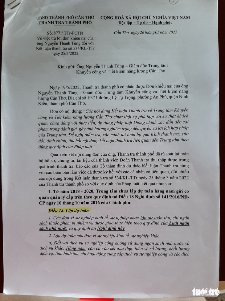 Một giám đốc ở Cần Thơ khiếu nại vì kết luận thanh tra quy chụp’ - Ảnh 2.