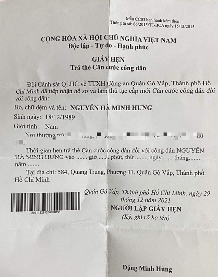 ‘Có giấy hẹn trả căn cước công dân cũng như không?’ - Ảnh 2.