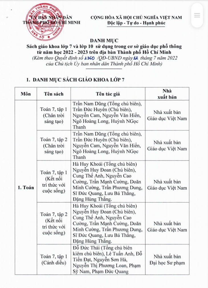 TP.HCM phê duyệt bộ sách giáo khoa lớp 3, 7, 10 sử dụng từ năm học tới - Ảnh 1.