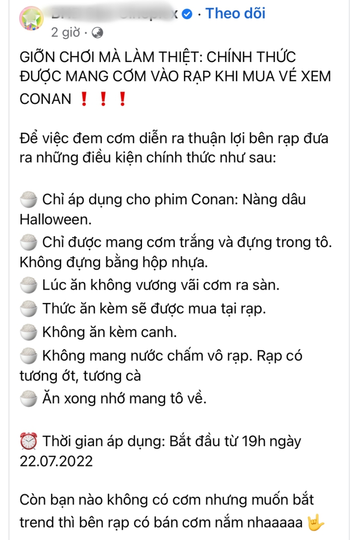 Giỡn chơi thành thiệt, khán giả được mang cơm vào rạp xem Conan - Ảnh 3.