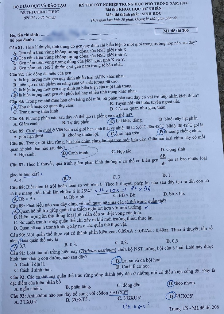 Đề thi môn sinh kỳ thi tốt nghiệp THPT năm 2022 - Ảnh 1.