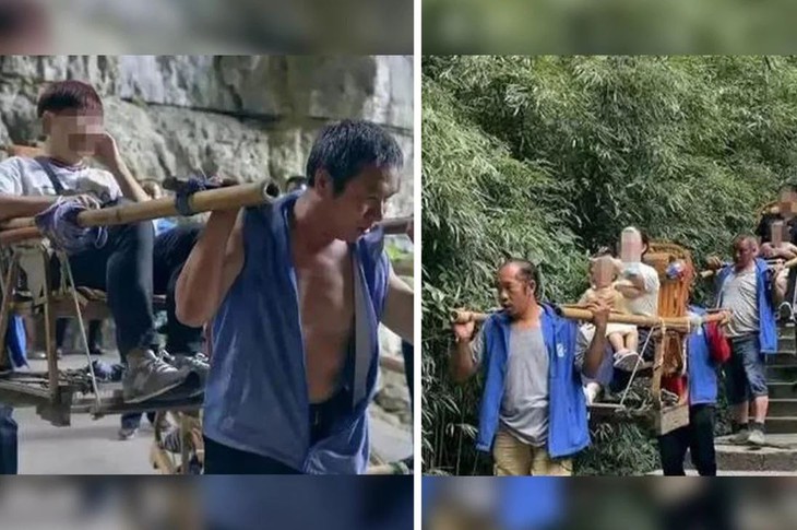 Ngồi kiệu lên núi, KOL Trung Quốc bị dân mạng chửi te tua - Ảnh 1. Ngồi kiệu lên núi, KOL Trung Quốc bị dân mạng chửi te tua - Ảnh 1.