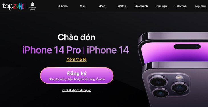 TopZone ghi nhận hơn 20.000 lượt đăng ký sở hữu iPhone 14 sau 24 giờ - Ảnh 1.