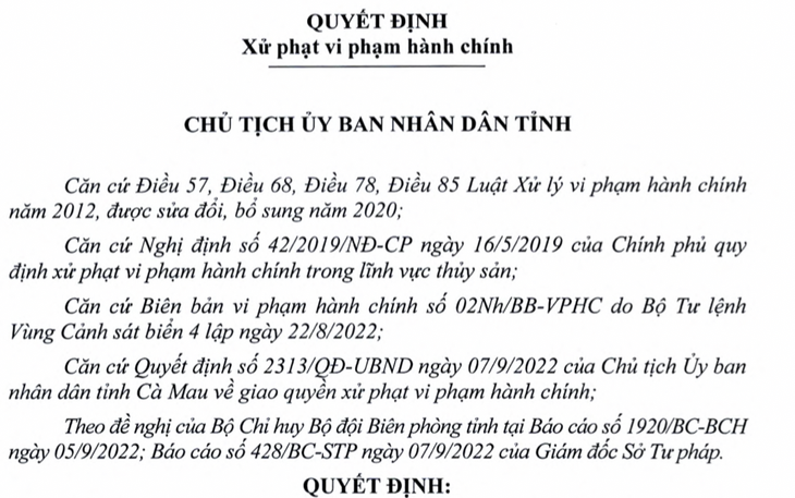 Một chủ tàu cá ở Cà Mau bị phạt gần 1,4 tỉ đồng và tịch thu tàu  - Ảnh 1.