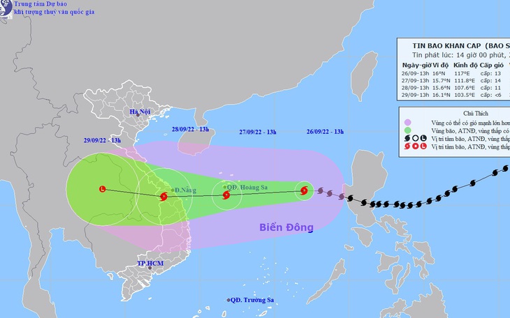 Trưa nay 26-9, bão số 4 tăng cường độ trở lại và dự báo tiếp tục mạnh thêm