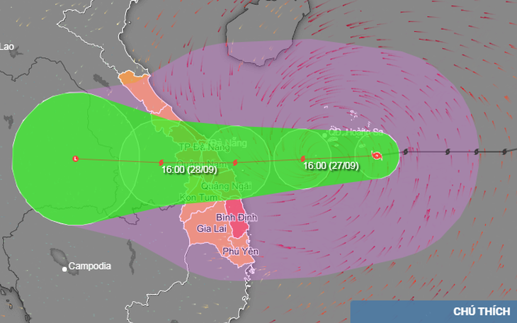 Bão số 4 tiếp tục mạnh lên cấp 14-15, giật cấp 17, cách bờ biển Quảng Nam - Quảng Ngãi 400km