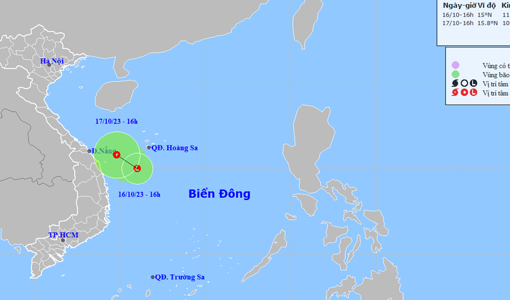 Vị trí và hướng di chuyển vùng áp thấp - Ảnh: NCHMF