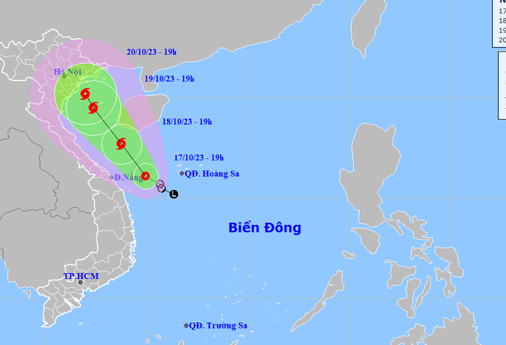 Vị trí và hướng di chuyển áp thấp nhiệt đới - Ảnh: NCHMF