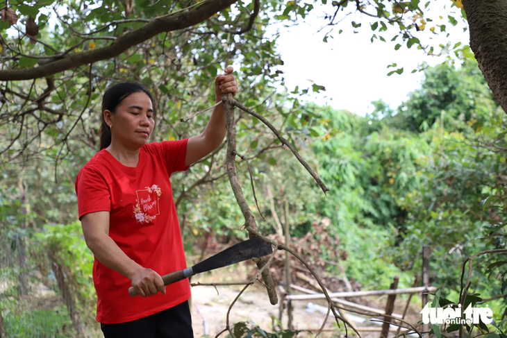 Sau khi ở lô cao su về, chị Phương tranh thủ làm thêm việc nhà để tăng thu nhập - Ảnh: ĐĂNG NGUYÊN