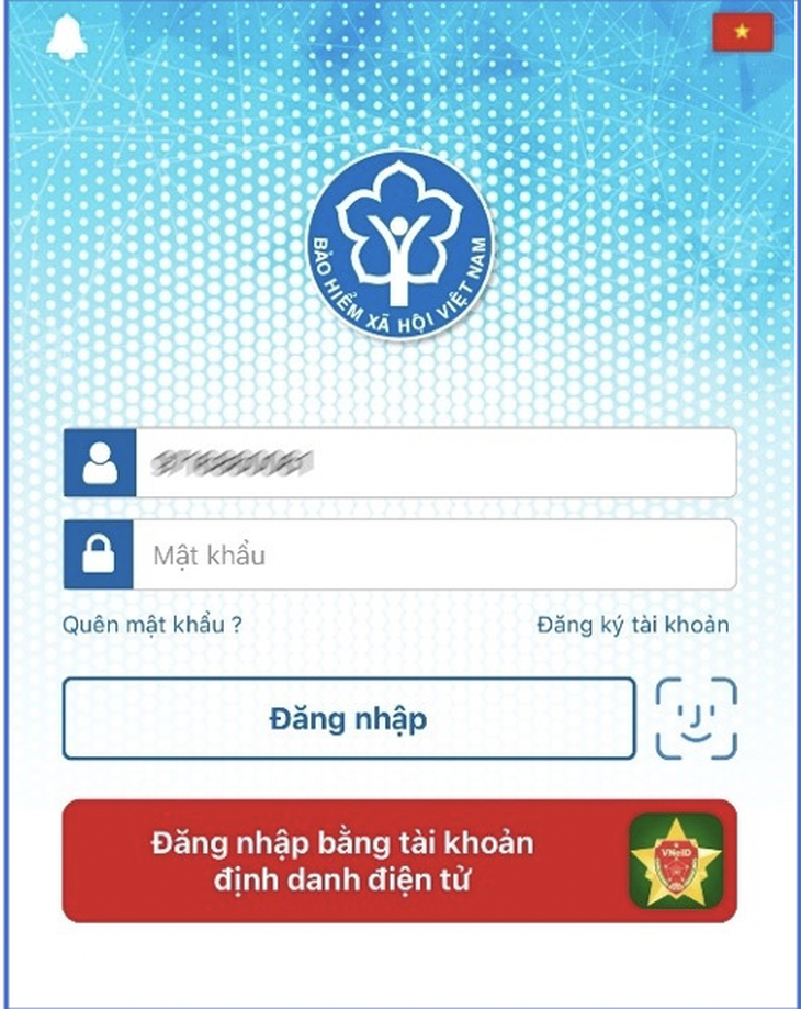 Giao diện ứng dụng VssID cập nhật tính năng đăng nhập bằng VNeID - Ảnh chụp màn hình