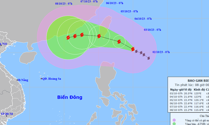 Vị trí và hướng di chuyển bão Koinu - Ảnh: NCHMF