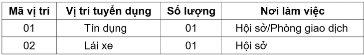 Vị trí số lượng tuyển dụng