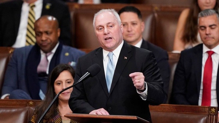 Lãnh đạo phe Cộng hòa tại Hạ viện Steve Scalise, người được nhóm cực hữu ủng hộ, được cho đang tìm cách vận động thêm lá phiếu từ các nghị sĩ cùng đảng, theo Đài Fox News - Ảnh: REUTERS