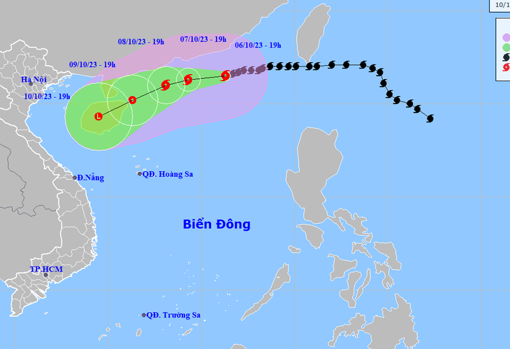 Vị trí và hướng di chuyển bão số 4 - Ảnh: NCHMF