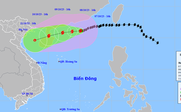 Vị trí và hướng di chuyển bão số 4 - Ảnh: NCHMF