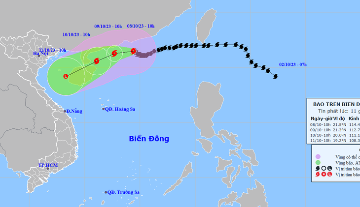 Vị trí và hướng di chuyển bão số 4 lúc 10h sáng 8-10 - Ảnh: NCHMF